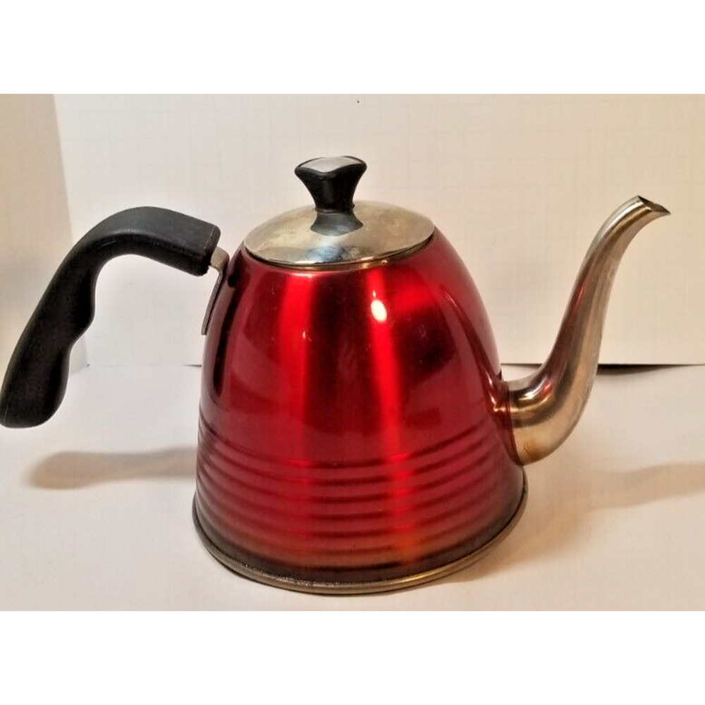 Creative Home Tea Pot Kettle 1 QT Bright Red 3 Pc Set Stainless Infuser Type